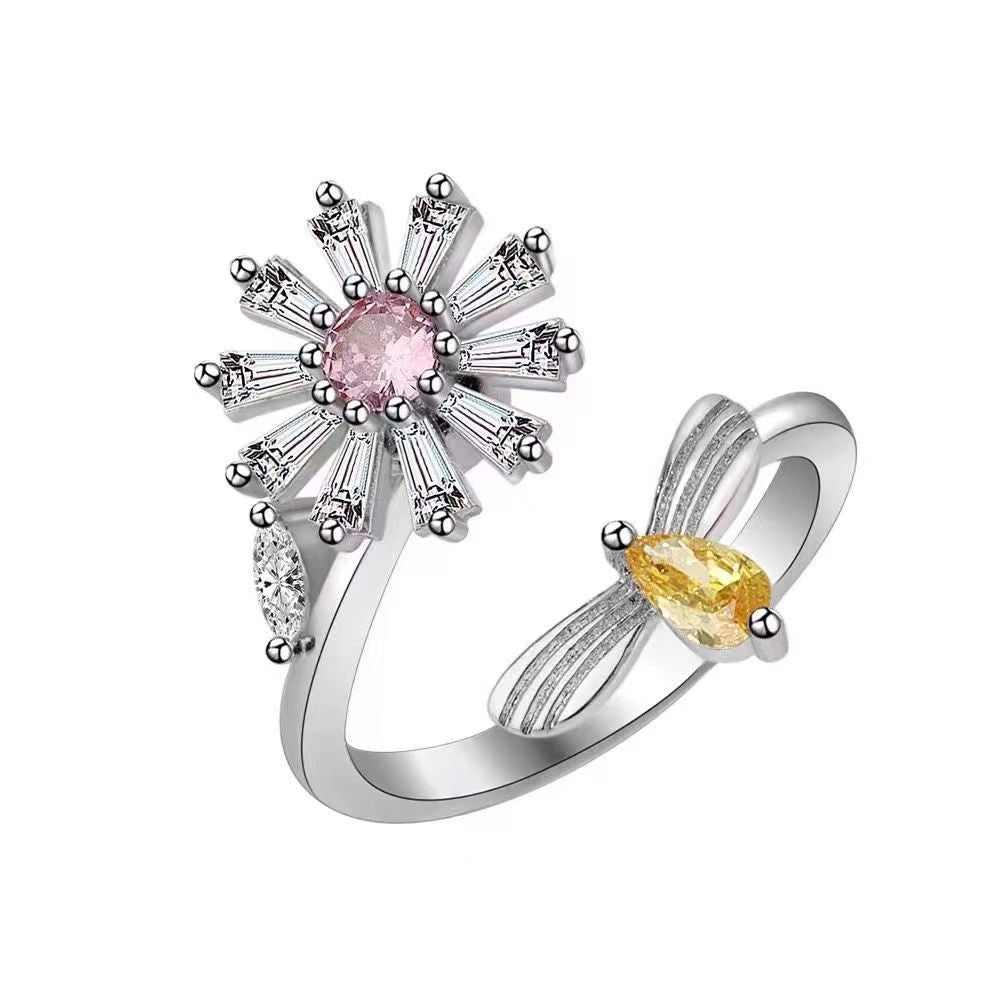 Copper Micro Inlay Sunflower Spinning Ring for Stress Relief
