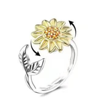 Copper Micro Inlay Sunflower Spinning Ring for Stress Relief