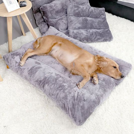 Long Warm Plush Dog Bed with Quilted Base - 4 Sizes