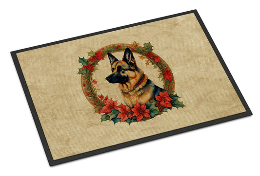 German Shepherd Christmas Flowers Doormat