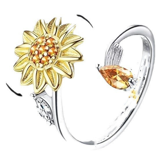 Copper Micro Inlay Sunflower Spinning Ring for Stress Relief