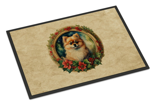 Pomeranian Christmas Flowers Doormat