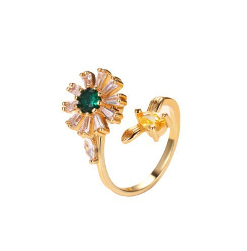 Copper Micro Inlay Sunflower Spinning Ring for Stress Relief